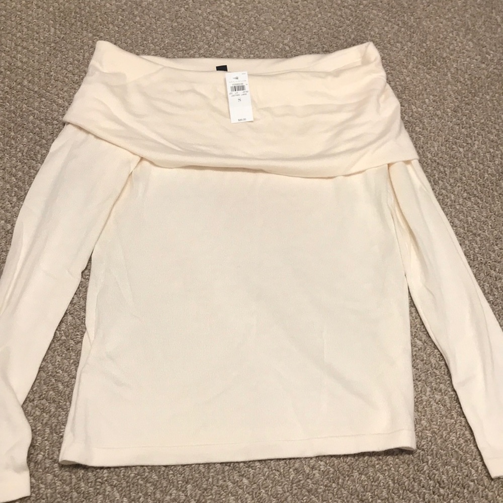 NWT ANN TAYLOR Cream off the shoulder sweater S
